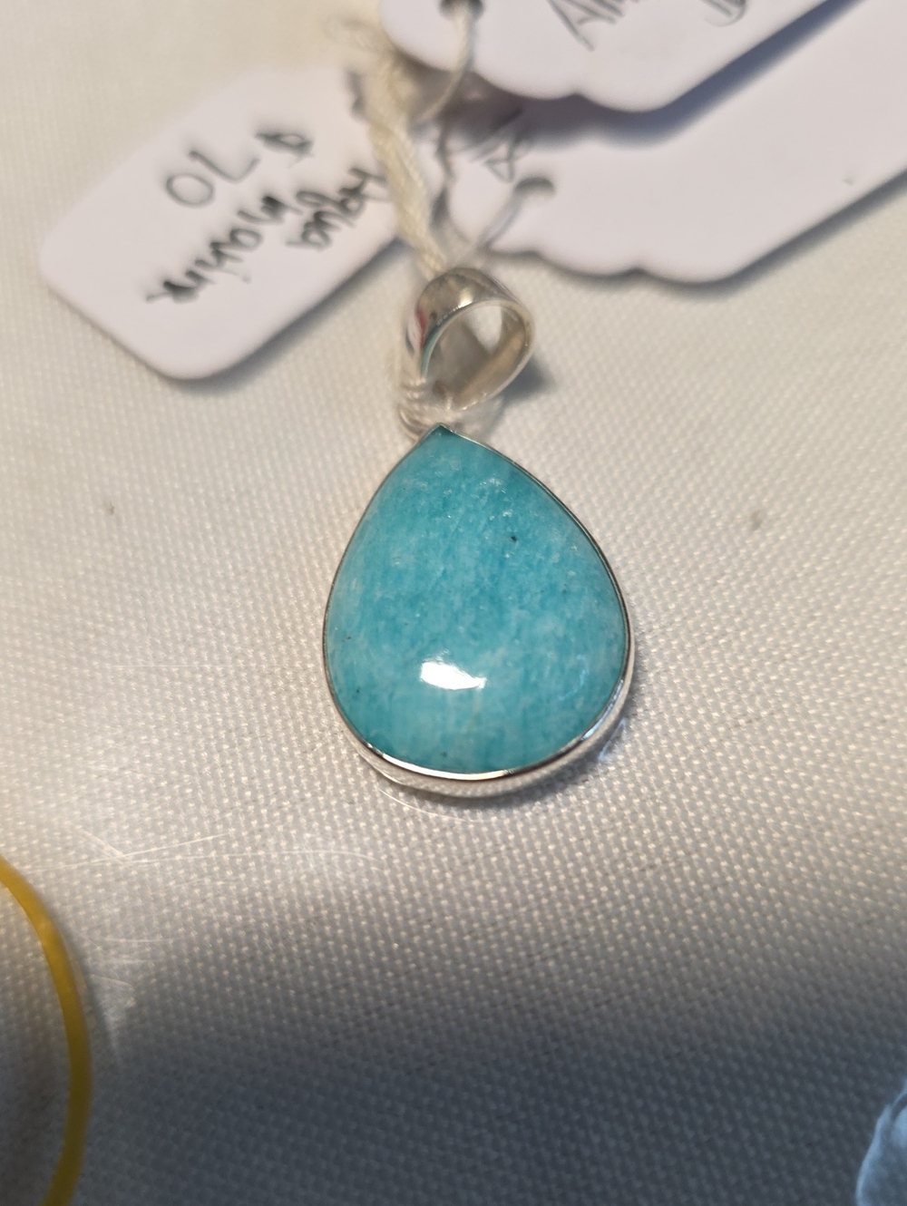 Sterling Silver Teardrop Amazonite Pendant in Aqua Blue